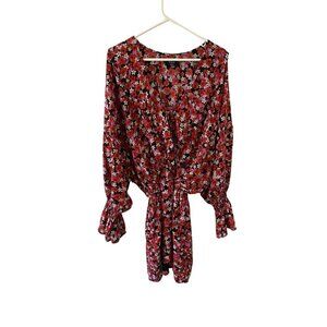 Vici Women's Red Floral Long Sleeve Mini Dress - Large